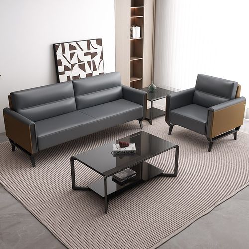 办公室沙发商务会客贵宾接待室休息区简约现代三人位沙发茶几组合