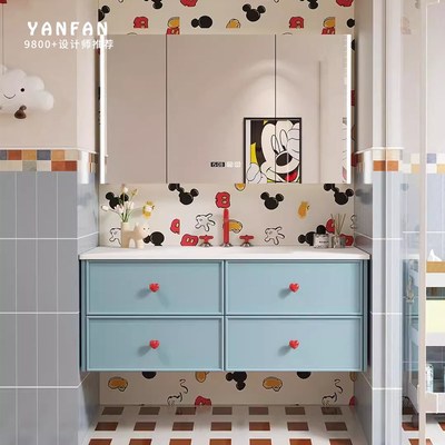 2025新款多巴胺浴室柜组合可丽耐一体盆卫生间网红蓝色洗漱台定制