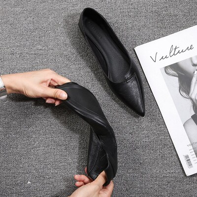 2025新款春季上班鞋软底工x作鞋女黑色平底鞋职业空姐鞋女尖头单
