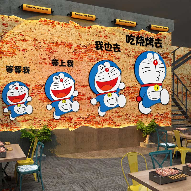 网红烧烤店装饰创意墙面工业风烤肉串串餐饮饭店背景墙贴纸画广告