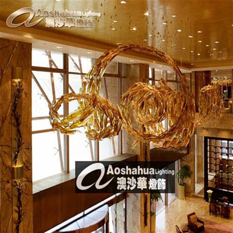 玻璃扭条灯饰酒店玻璃飘带灯饰大堂吊灯琉璃灯饰品售楼处沙盘区