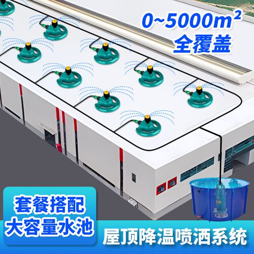 大面积厂房建筑铁皮屋顶降温y麦格旋转喷头洒水器水池浇水喷淋系