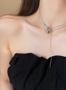 银色爱心碎石项链女潮个性小众y冷淡风锁骨链高级设计感饰品颈链