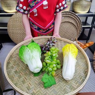圆形竹匾家用手工编织簸箕平底无孔竹筛晒东西竹编制品头层竹皮