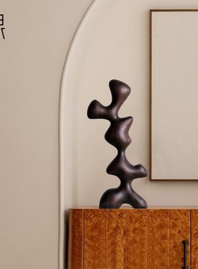 酒店样板间竖高创意抽象木雕摆件家居饰品客厅玄关装饰艺术工艺品