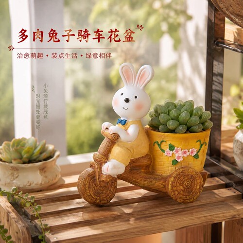 创意兔子骑车多肉树脂花盆