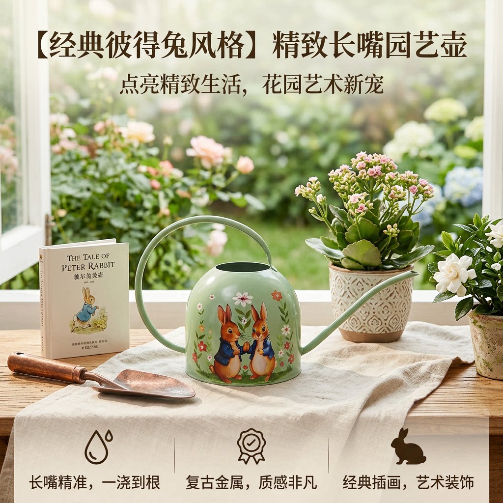 防漏铁艺洒水壶 2L 复古长嘴防锈户外花园家用浇水壶