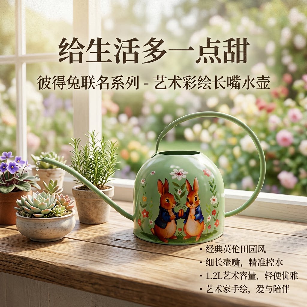 户外花园铁艺浇水壶 2L 复古长嘴防锈洒水壶阳台盆栽专用