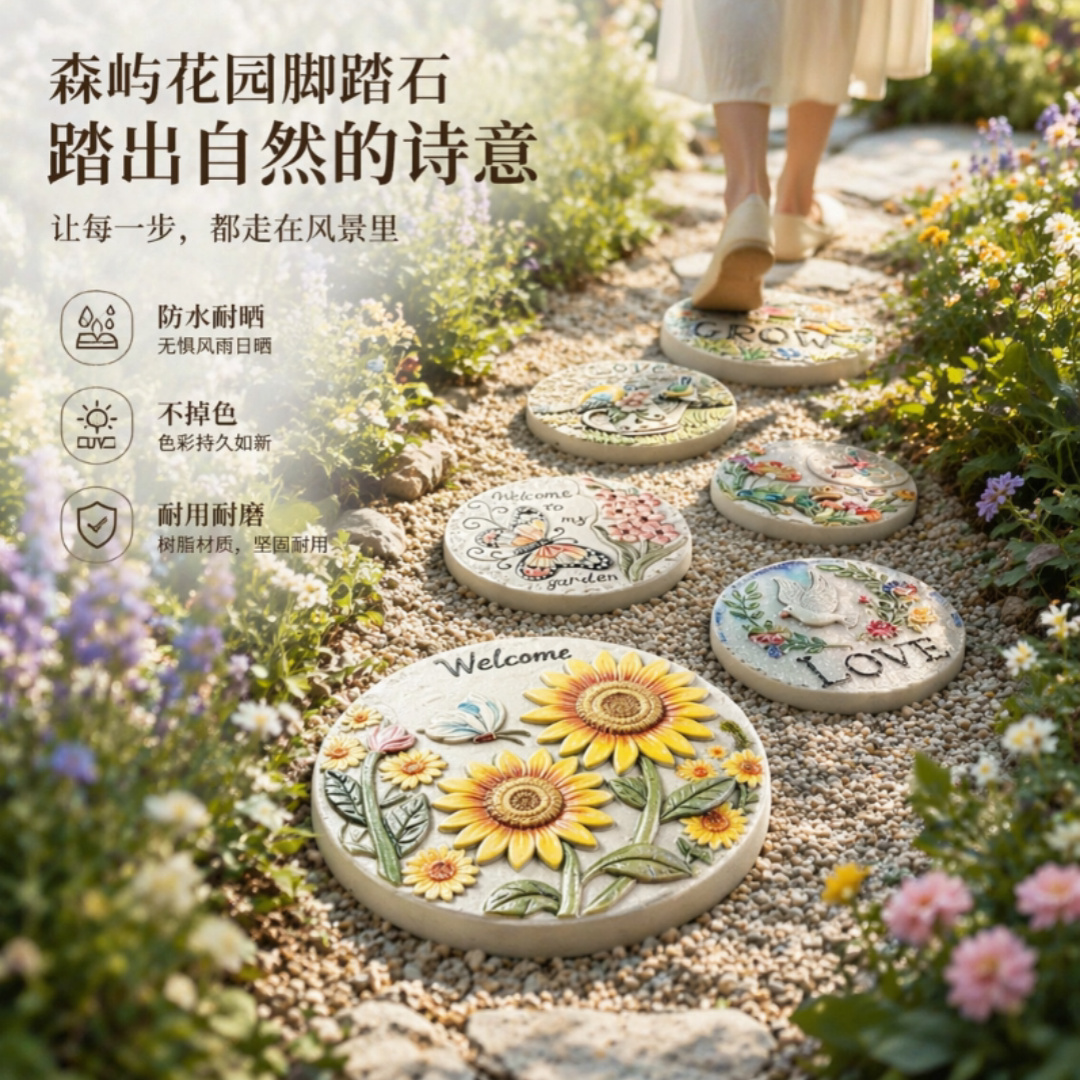 新款庭院草坪浮雕油画风脚踏石
