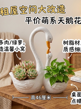 出租屋萌系天鹅树脂花盆