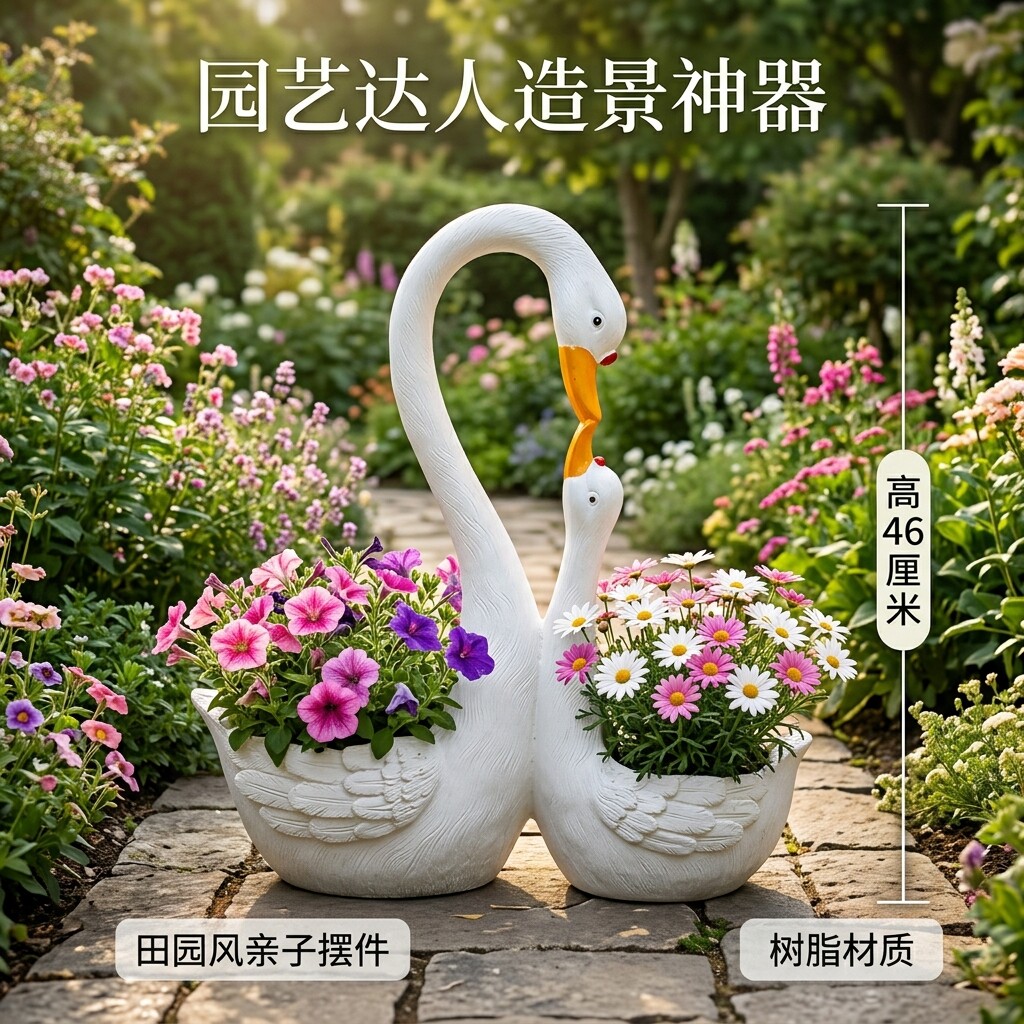 天鹅造型双花盆多肉桌面摆件