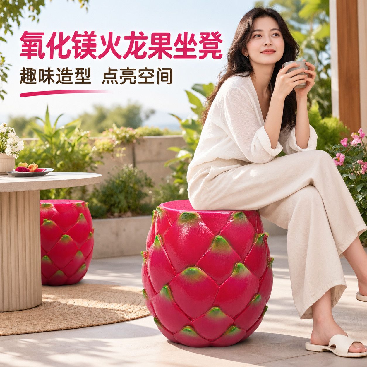 户外摆件创意火龙果趣味造型户外庭院坐凳阳台装饰落地装饰摆件
