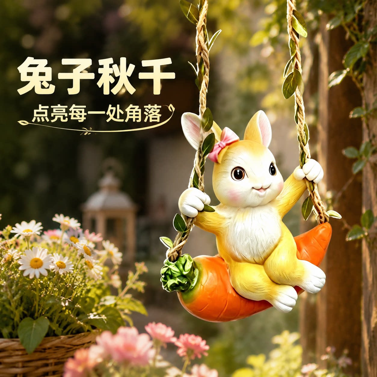 户外卡通胡萝卜秋千兔树脂挂件