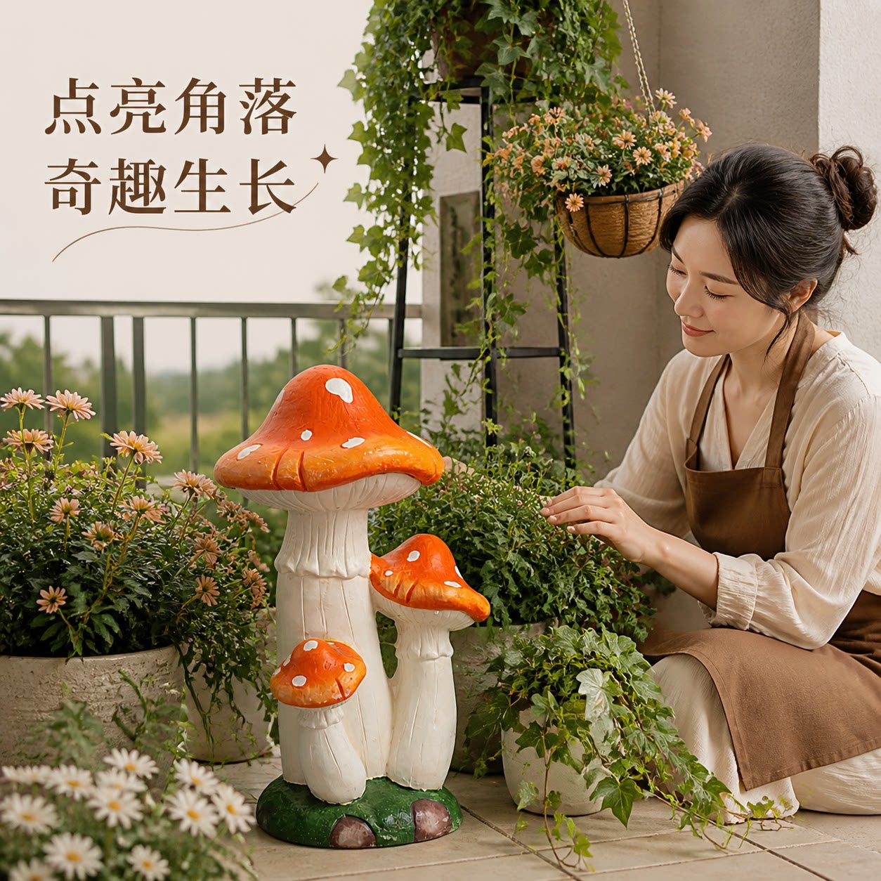 花园多肉区蘑菇摆件 户外微景观搭配小摆件