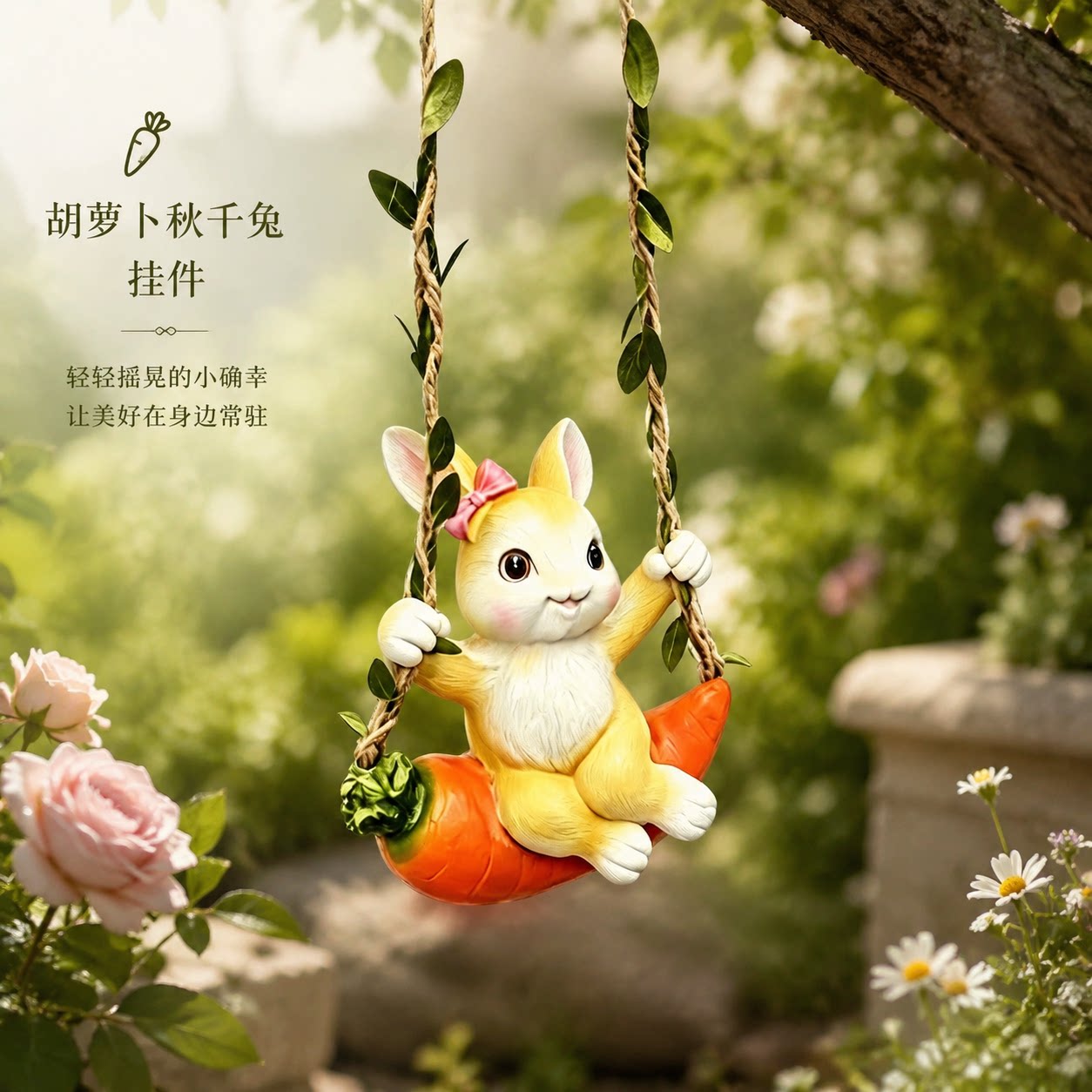 网红卡通胡萝卜兔秋千户外摆件