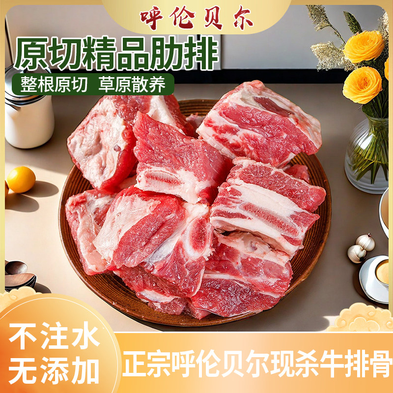 呼伦贝尔本地现杀牛排骨新鲜带肉5斤装牛肋排原切牛肋条生牛肉