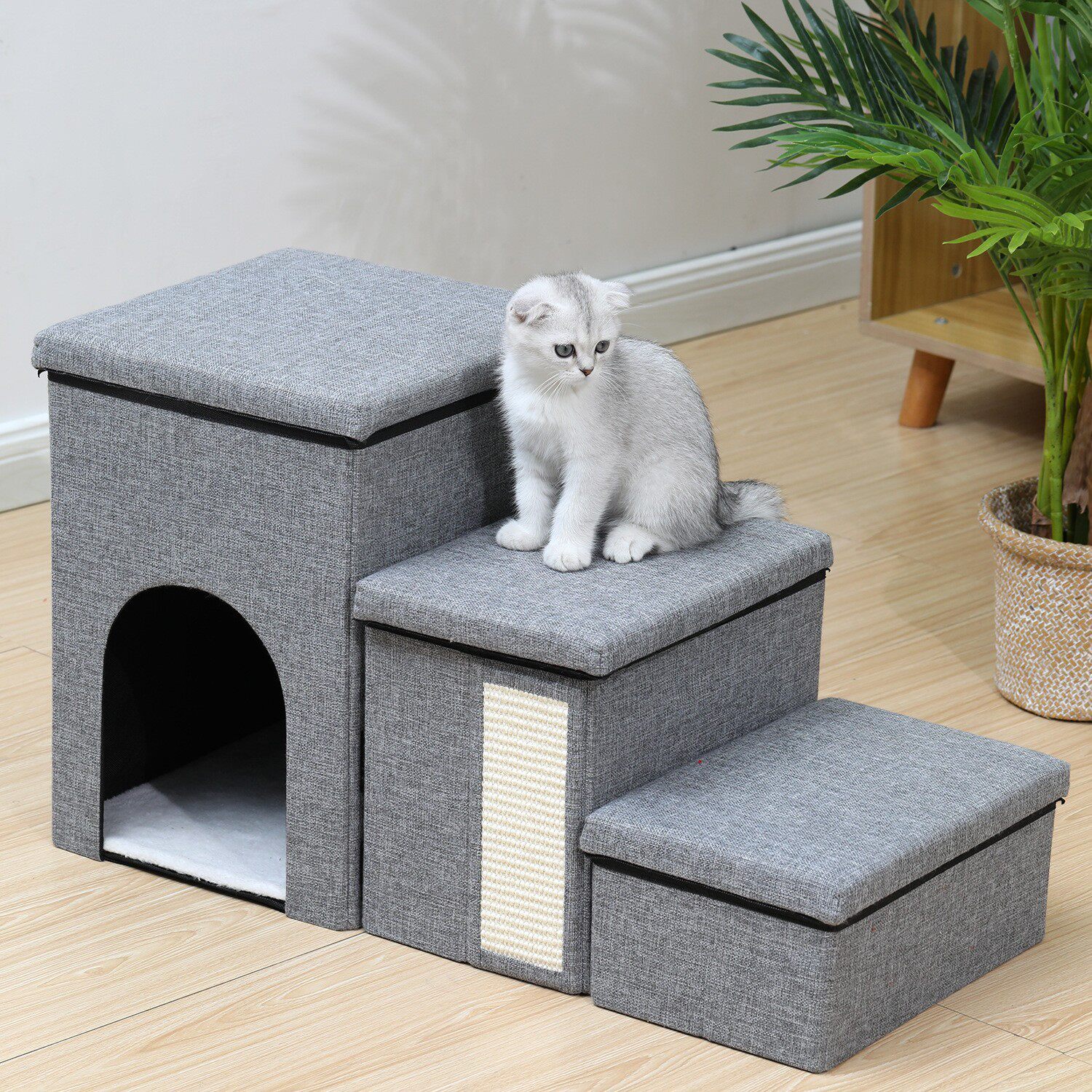 跨境新款猫窝储物箱宠物爬梯多功能楼梯四季通用可折叠猫狗楼梯