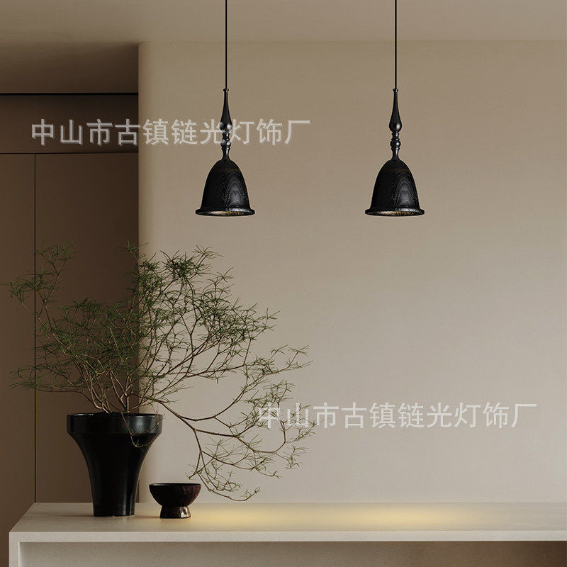 中古餐厅卧室床头小吊灯宋式美学氛围感实木灯具简约装饰
