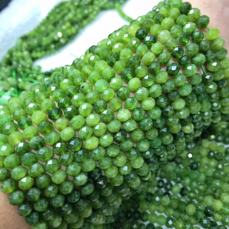 天然碧玉切面配件半成品6mm碧玉钻石切盘扁珠半成品散珠葡萄石色