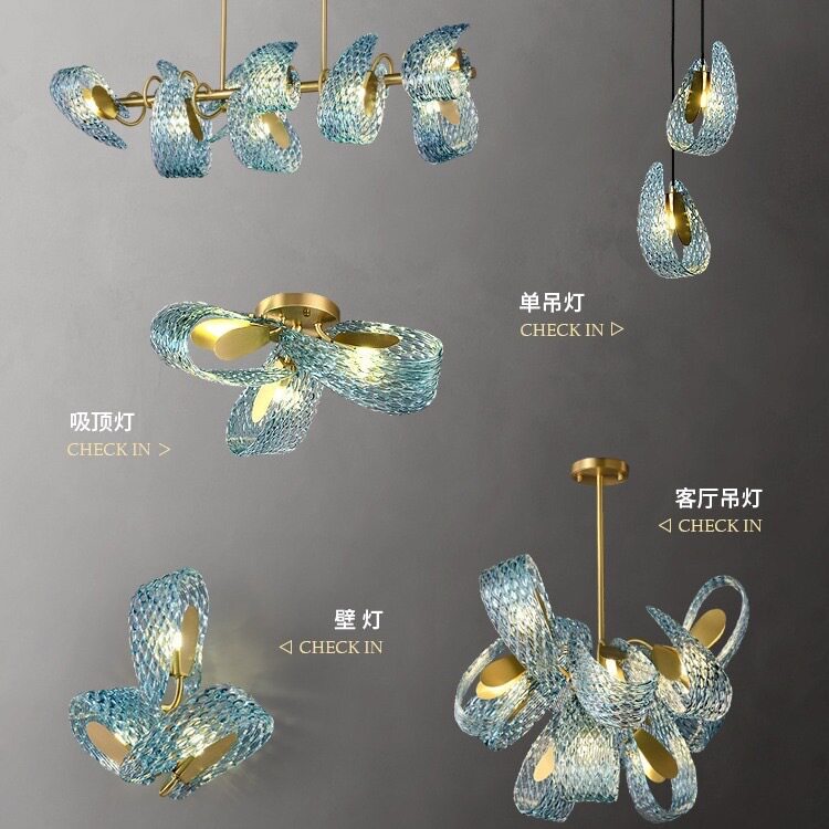 法式轻奢新款客厅全铜吊灯设计师卧室书房餐厅吧台床创意玻璃灯具