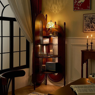 2026复古实木角柜轻奢高级感小户型客厅沙发边转角架子多层置物架