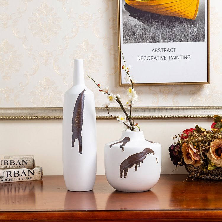 新中式摆件陶瓷花瓶白色抽象客厅插花酒柜家居软装简约现代花器
