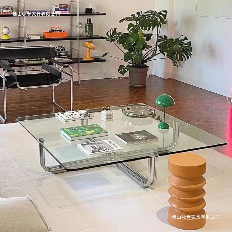 现代简约中古玻璃茶几小户型客厅沙发矮桌边几设计师咖啡桌方桌