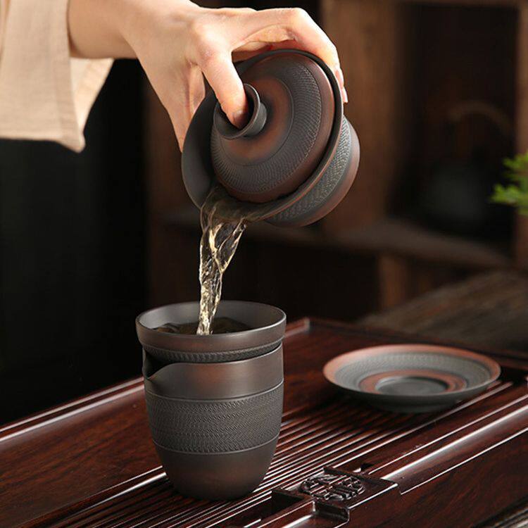 原矿紫陶茶杯盖碗家用大号陶瓷紫砂茶具泡茶单三才碗茶碗泡茶陶碗