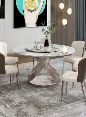 YDD圆台Y-J0103意式极简岩板圆餐桌带转盘现代多人使用轻奢家用北
