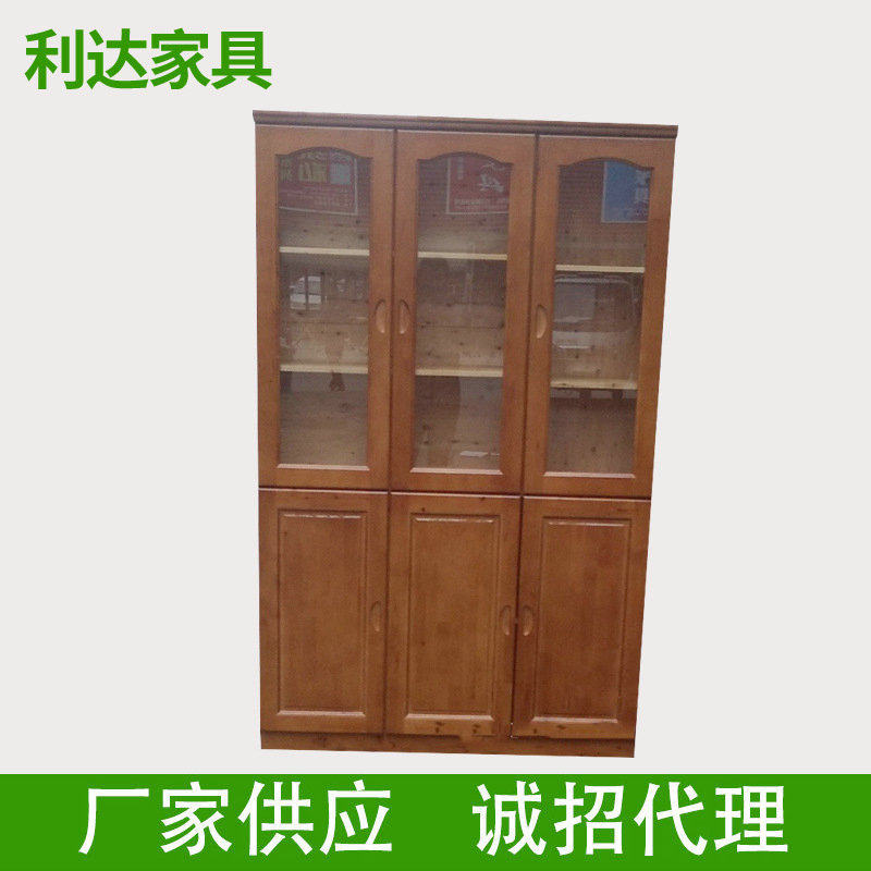 简易家用小户型书房木质书柜柏木三门书柜办公室文件柜厨房酒柜