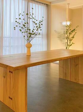 白蜡木双拼大板饭桌餐桌原木工作台民宿恰谈办公桌实木桌自然风