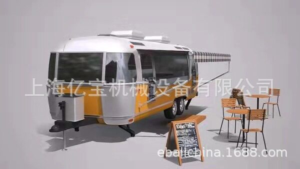 上海工厂不锈钢小吃售货美食拖挂车房车镜面车foodtrailer