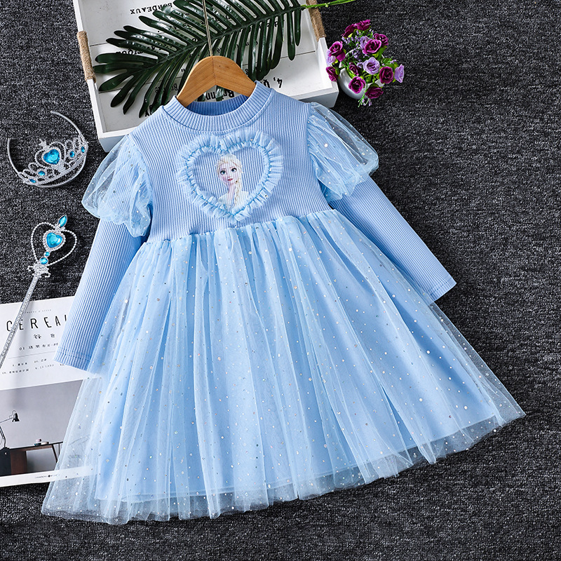 女童爱莎冰雪奇缘秋季连衣裙2024新款儿童网纱裙礼服秋装公主裙潮