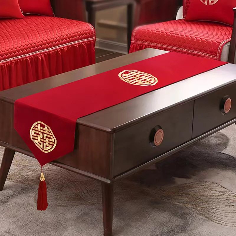 红色桌旗中式婚礼喜庆茶几餐桌布订婚房装饰长条喜字电视柜盖巾布,居家布艺,桌旗,淘宝优惠券,粉丝福利购,淘宝优惠卷