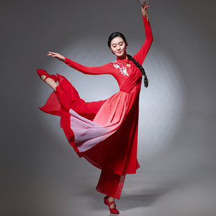 我爱你中国舞蹈服演出服女中国风开场舞大摆现代舞万疆光亮长裙红