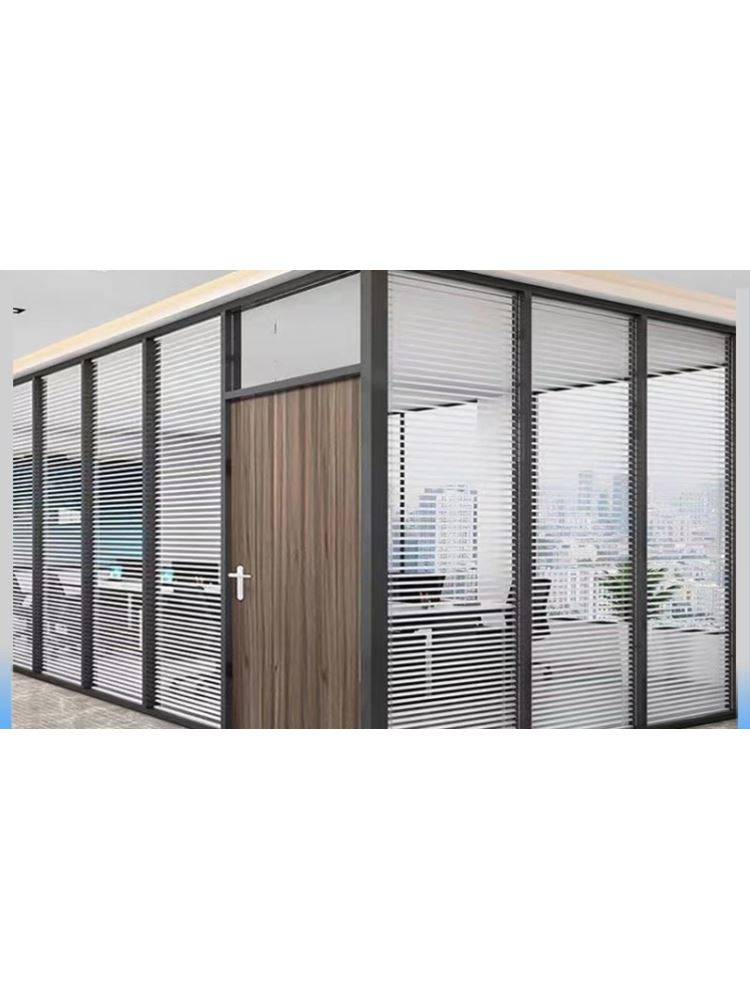 Office glass partition wall, aluminum alloy glass partition, double glass louver hollow tempered frosted soundproof glass door