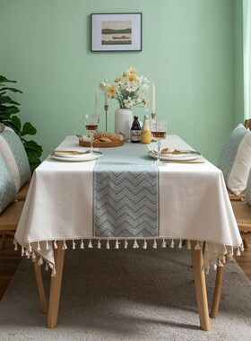 伊缦琪韵桌e布红色节日婚庆仿棉麻水波纹提花餐桌布艺工厂直供