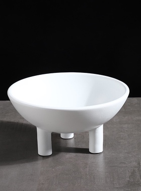 现代轻奢极简黑白色树脂高脚果盘摆件北欧家居样T板间茶几餐桌装