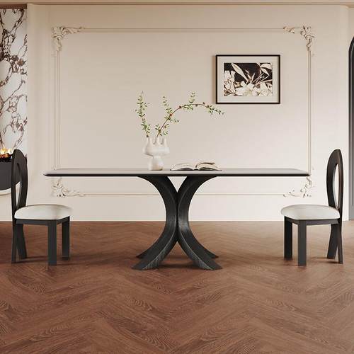 极简进口白蜡木实木餐桌家用小户型现代简约法式复古纯白岩板餐桌