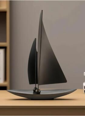 覆古风轻奢一帆风顺帆船摆件客厅玄关电视柜样板房软装饰品摆设