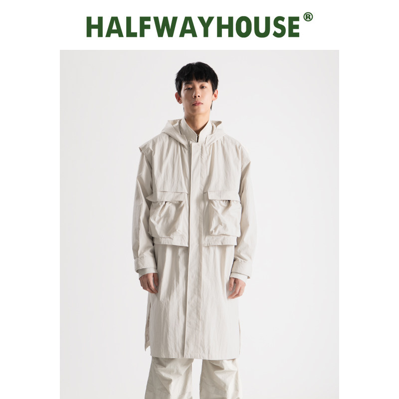 【朱志鑫同款】HalfwayHouse日系长款风衣马甲可多穿两件套外套男,男装,风衣,淘宝优惠券,粉丝福利购,淘宝优惠卷