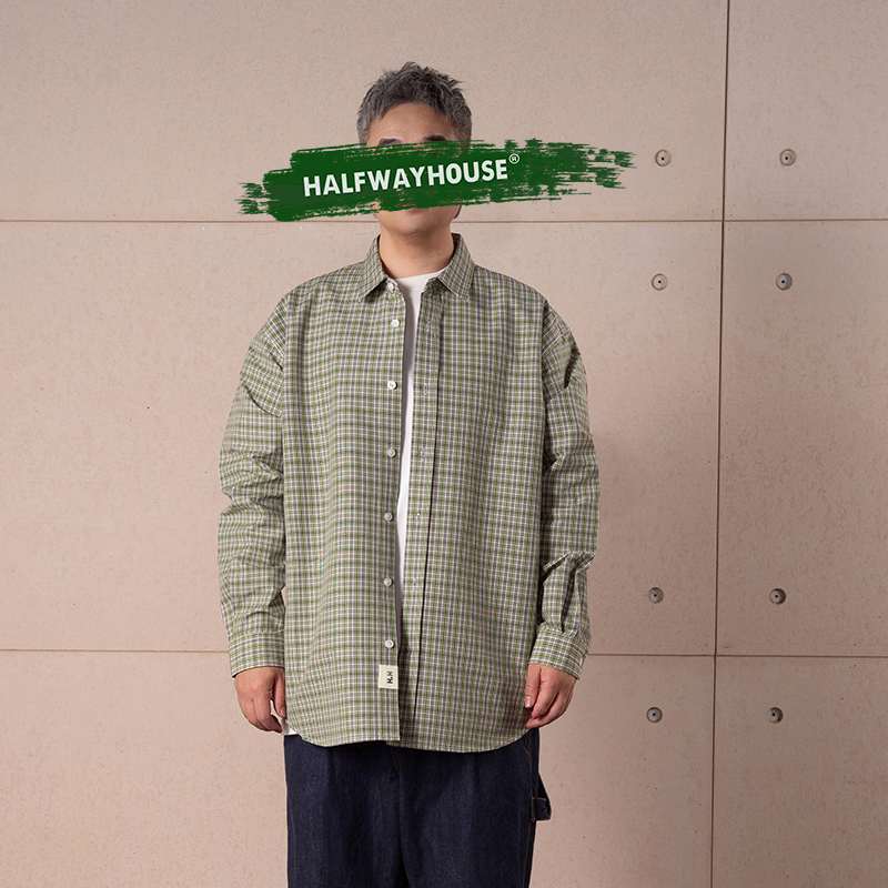 HalfwayHouse日系长袖格子衬衫