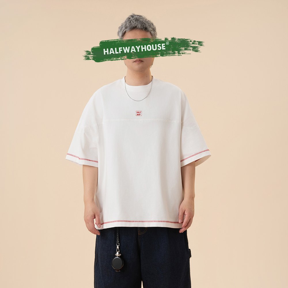 【重磅纯棉260g】HalfwayHouse2025年夏季中性撞色T恤潮流短袖男