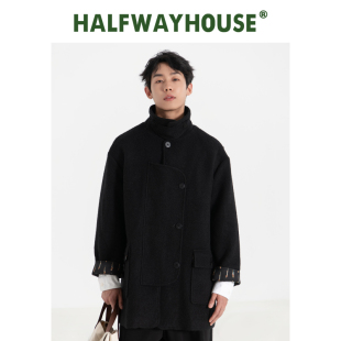 HalfwayHouse25年冬季 气质 日系中性风羊毛呢大衣保暖外套 经典