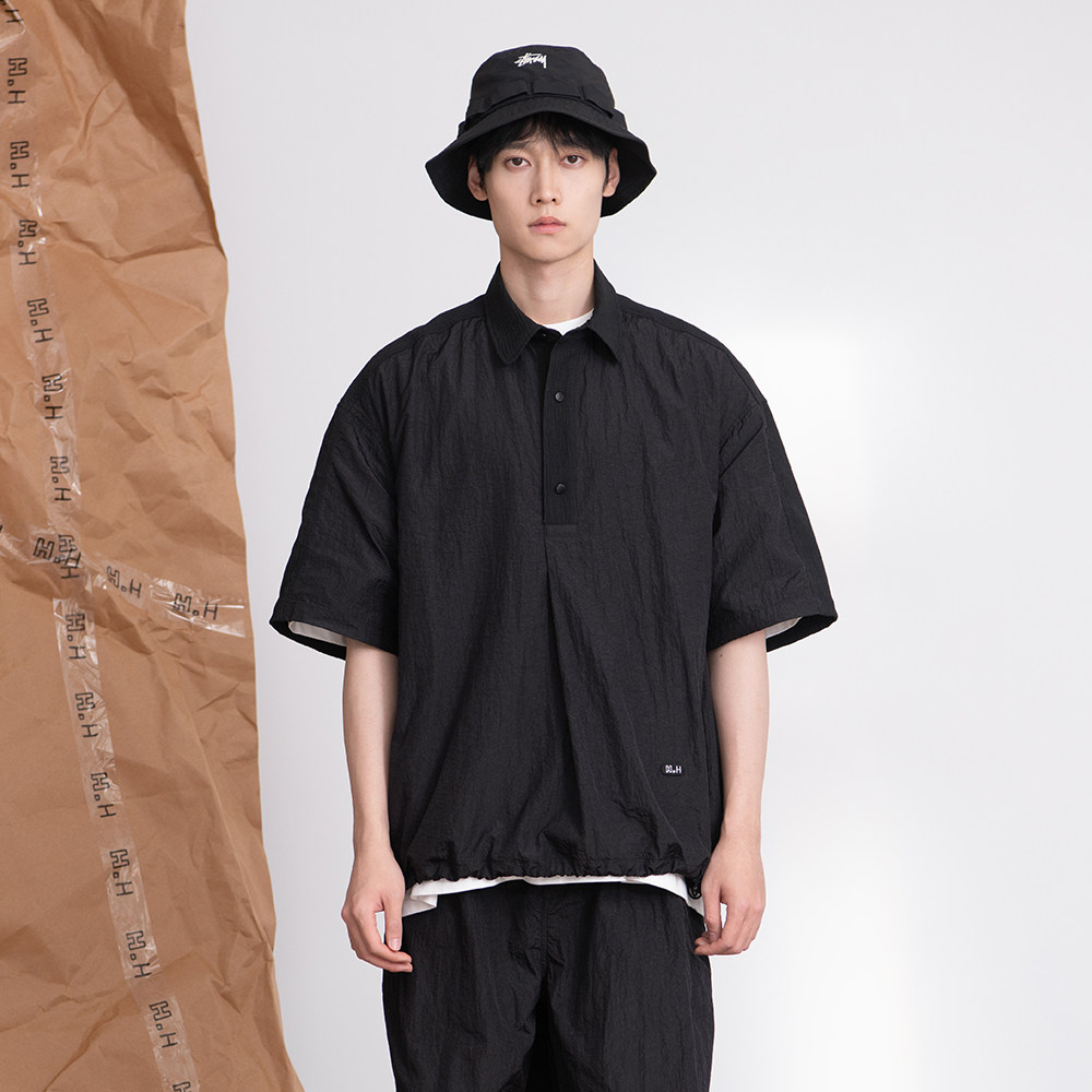 HalfwayHouse夏季款原创设计日系肌理感抽绳上衣休闲薄款衬衫男