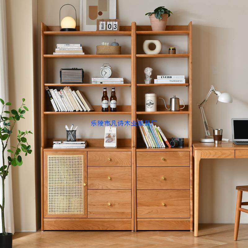实木书柜组合柜现代简约一体靠墙置物柜书架北欧客厅展示柜收纳柜