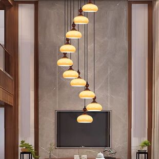 loft复式楼大吊灯复古中式别墅挑空客厅楼梯间楼梯吊灯旋转楼梯灯