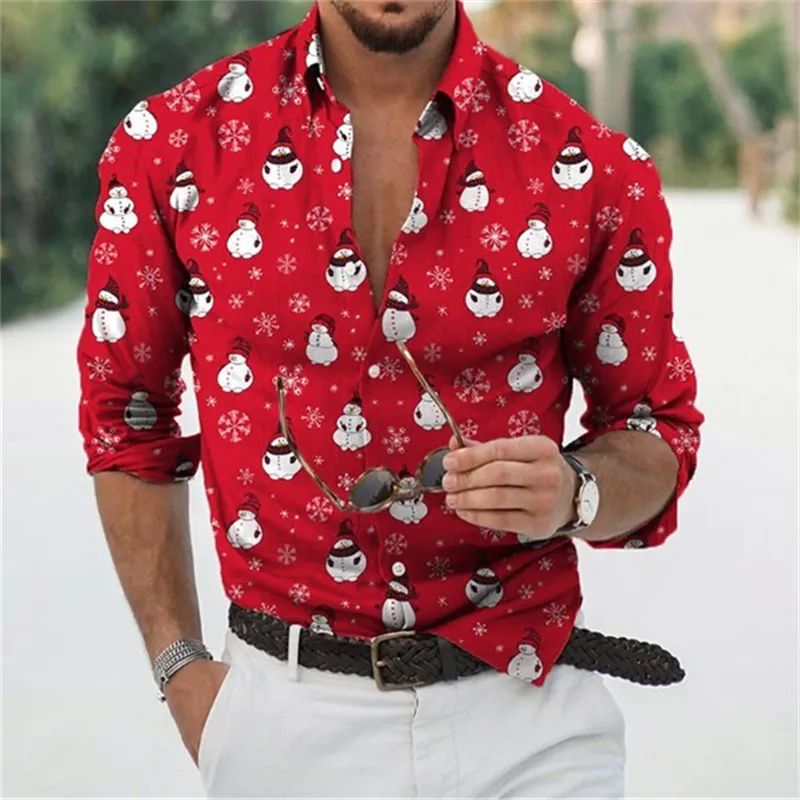 Hawaiian Christmas Snowman Themed Men's dress Shirt 3D Print