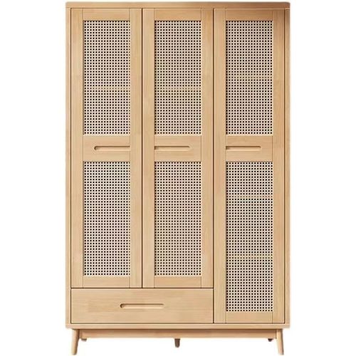 北欧实木藤编衣柜现代简v约衣厨小户型卧室组合柜收纳储物柜