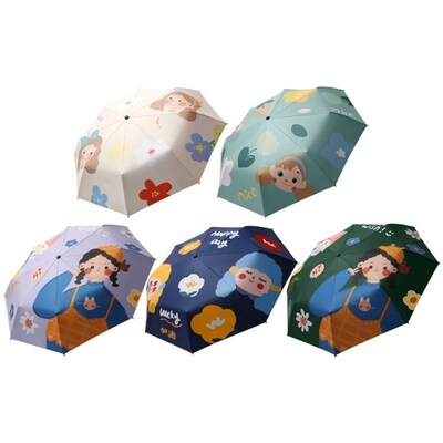 2022 bNew Cartoon Girl Print Sunproof Folding Umbrella with